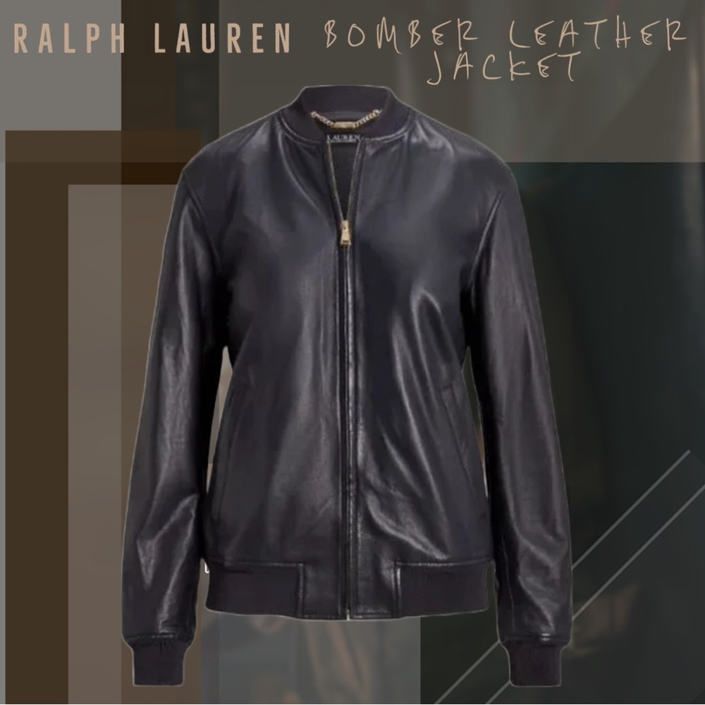 Ralph Lauren Bomber Leather Jacket  Dark Navy Blue